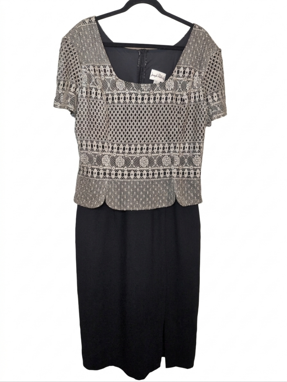 Joseph Ribkoff Vintage Metallic Lace Bodice Sheath Dress Plus Size 18 Black Gold